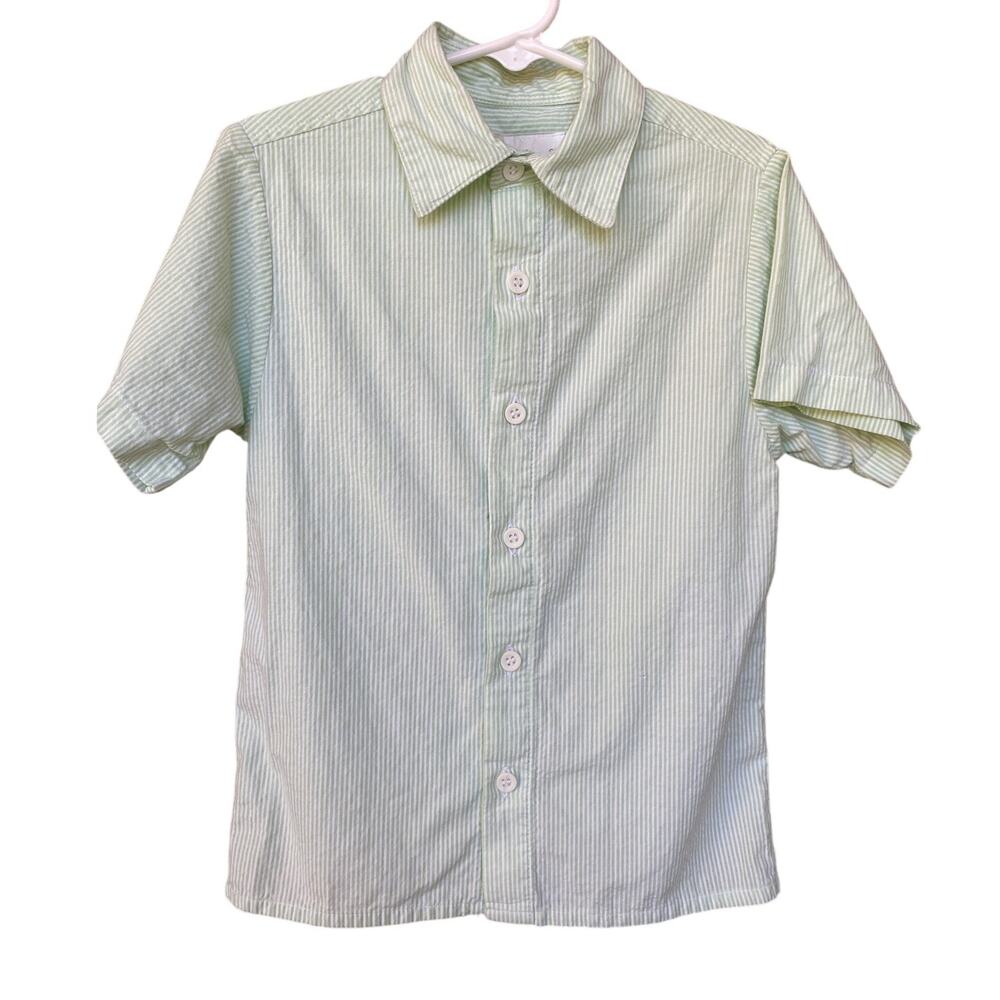 Strasburg Green White Striped Boys 5Y Button Up Dress Shirt